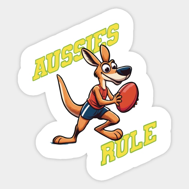 Aussies Rule Cute Funny football Kangaroo Sticker by LozsArt